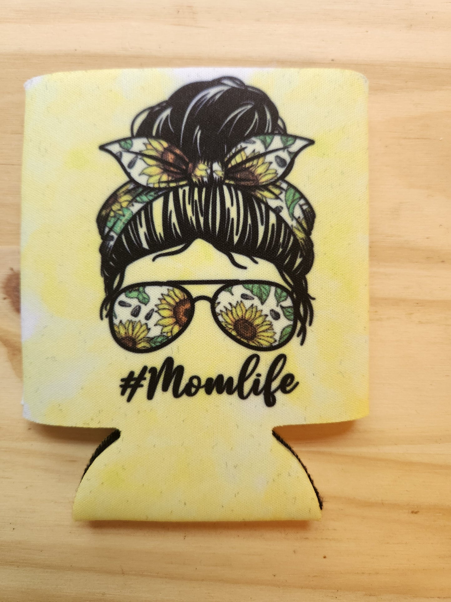 #Momlife Messy Bun Sunflowers - Koozie