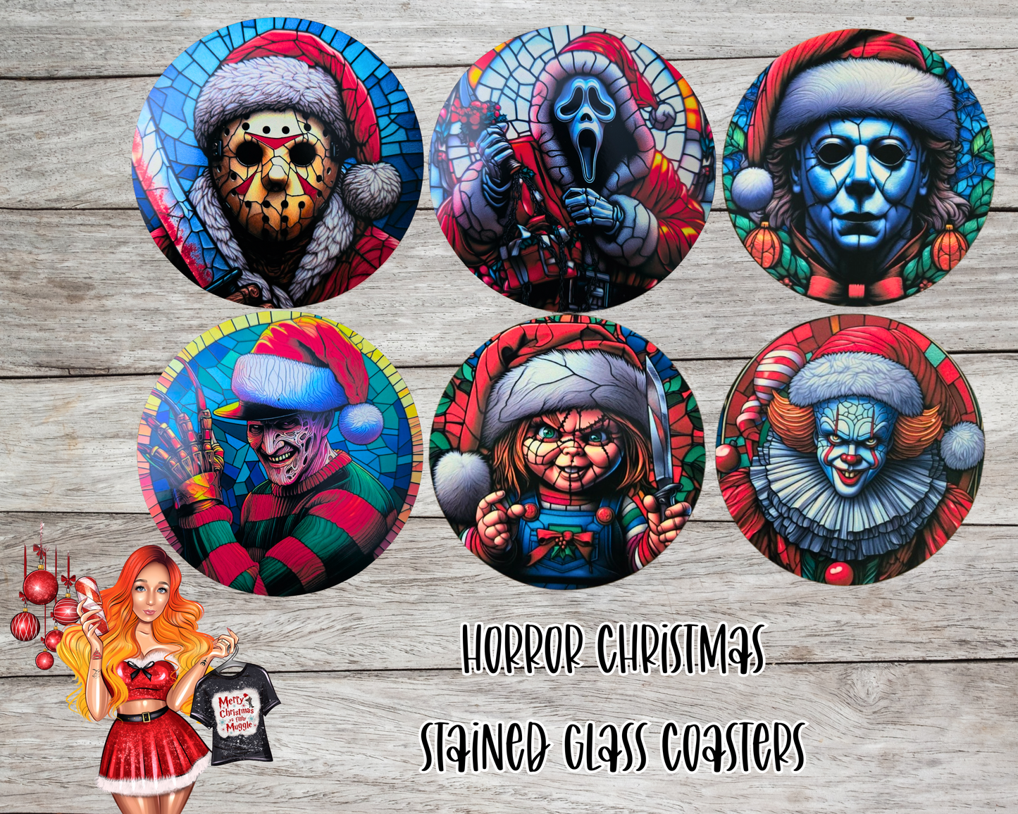 Horror Christmas Stained Glass *Sublimation Coasters*