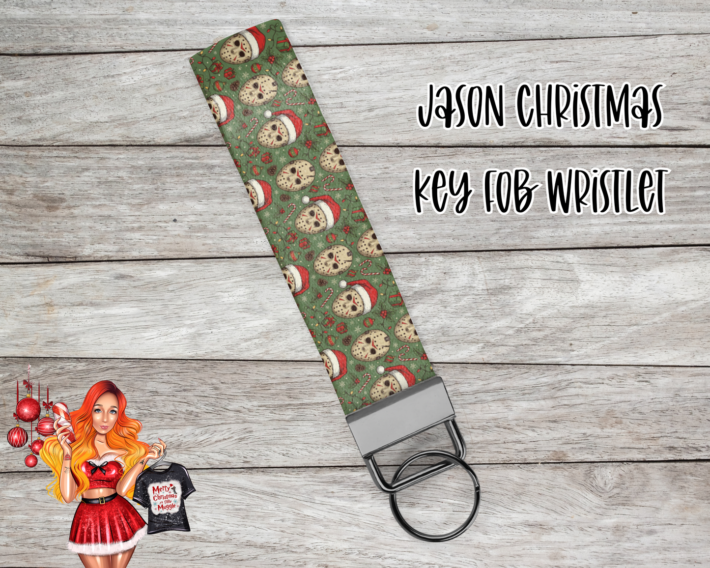 Jason Christmas Wristlet Keychain | Horror Holiday Key Fob | Creepy Xmas Accessory | Stocking Stuffer Gift