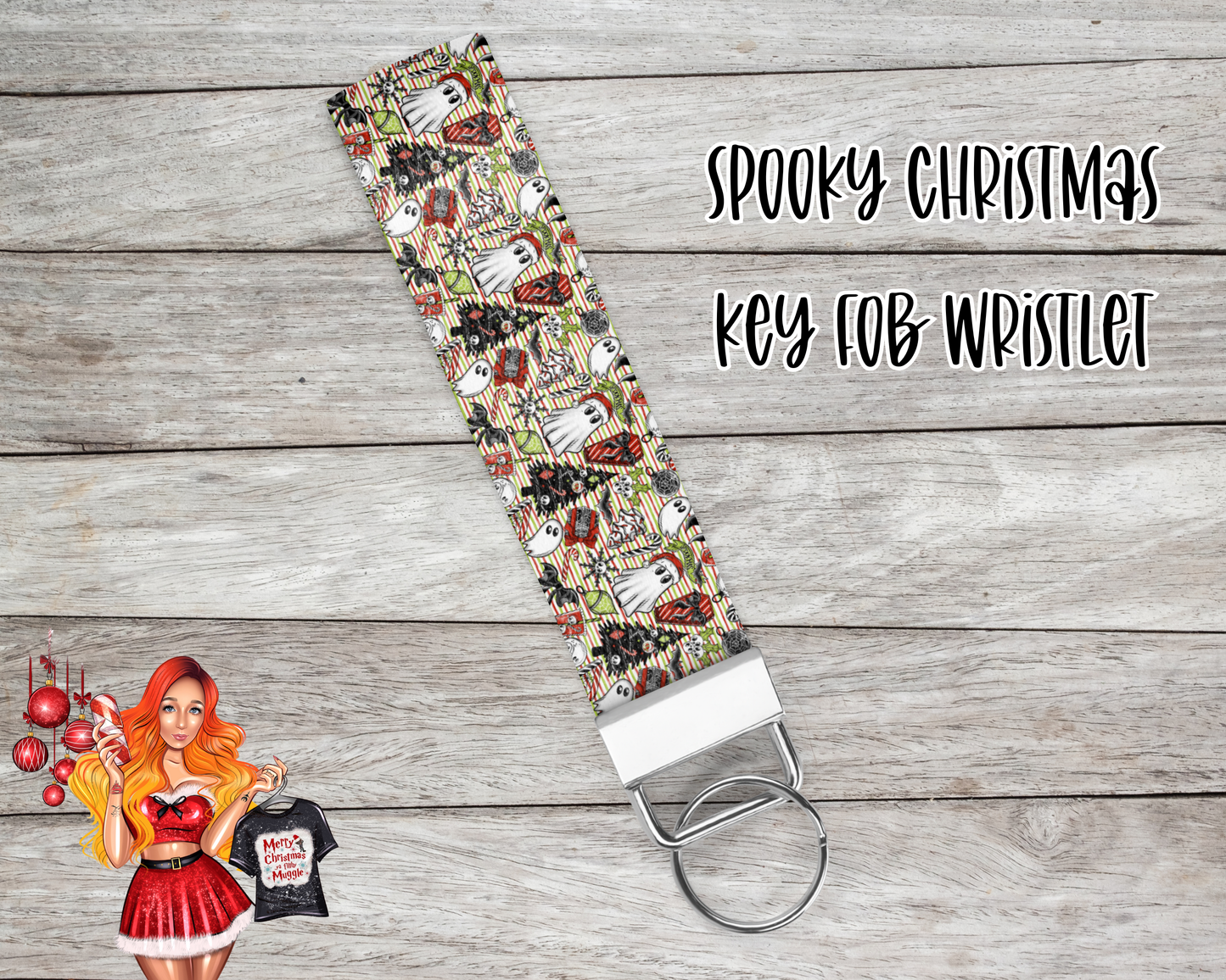 Spooky Christmas Key Fob Wristlet | Sublimated Holiday Wristlet | Creepy Cute Xmas Keychain | Stocking Stuffer