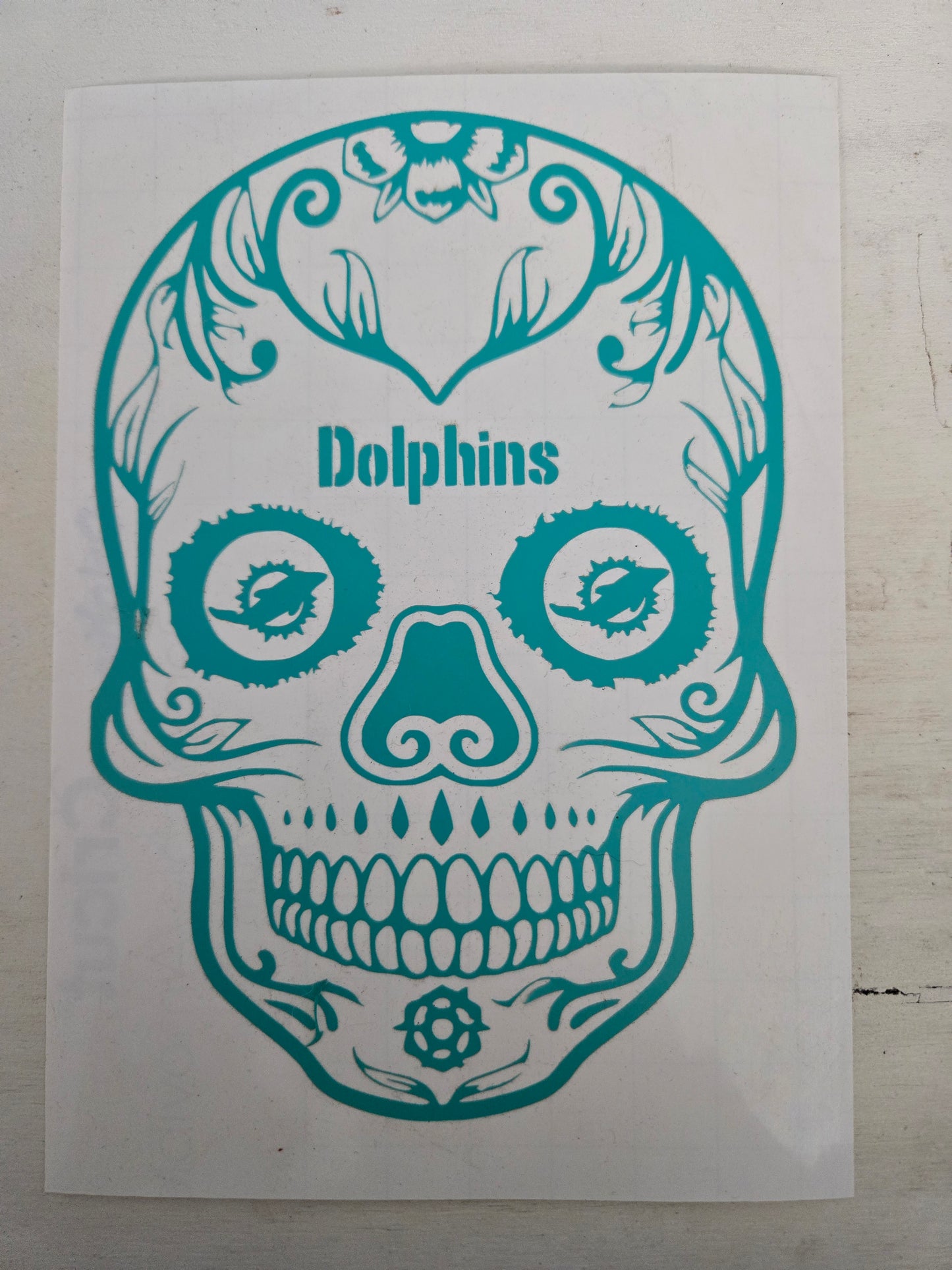 Vinyl Decal | Dolphins Sugar Skull | Cars, Laptops, Etc