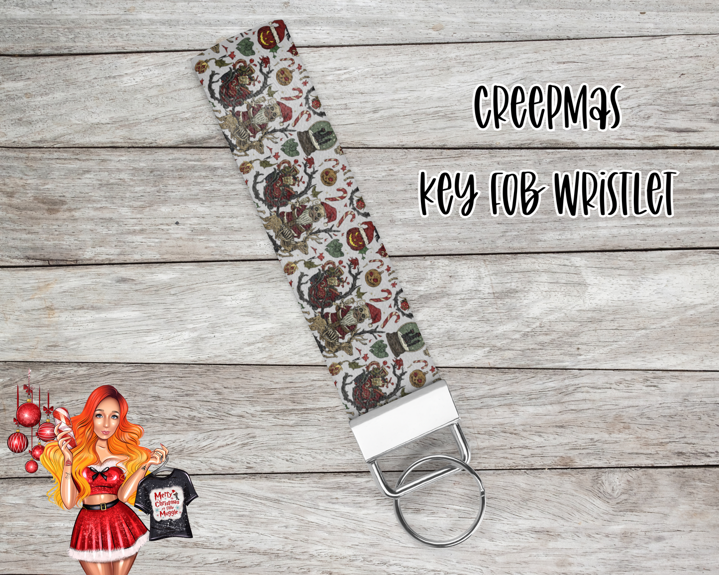Creepmas | Spooky Christmas Key Fob Wristlet | Sublimated Holiday Wristlet | Creepy Cute Xmas Keychain |  Stocking Stuffer