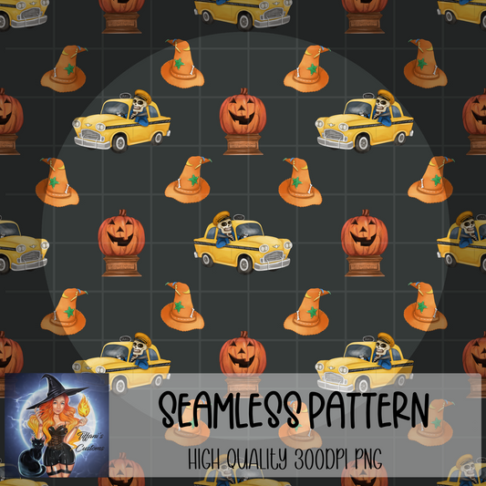 Halloween Town Icons Seamless Pattern: Grey Digital Paper (300 DPI PNG) (Digital Download)