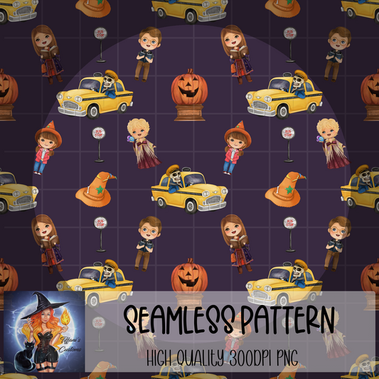 Halloween Town Purple Seamless Pattern: Digital Paper (300 DPI PNG) (Digital Download) 2 Patterns