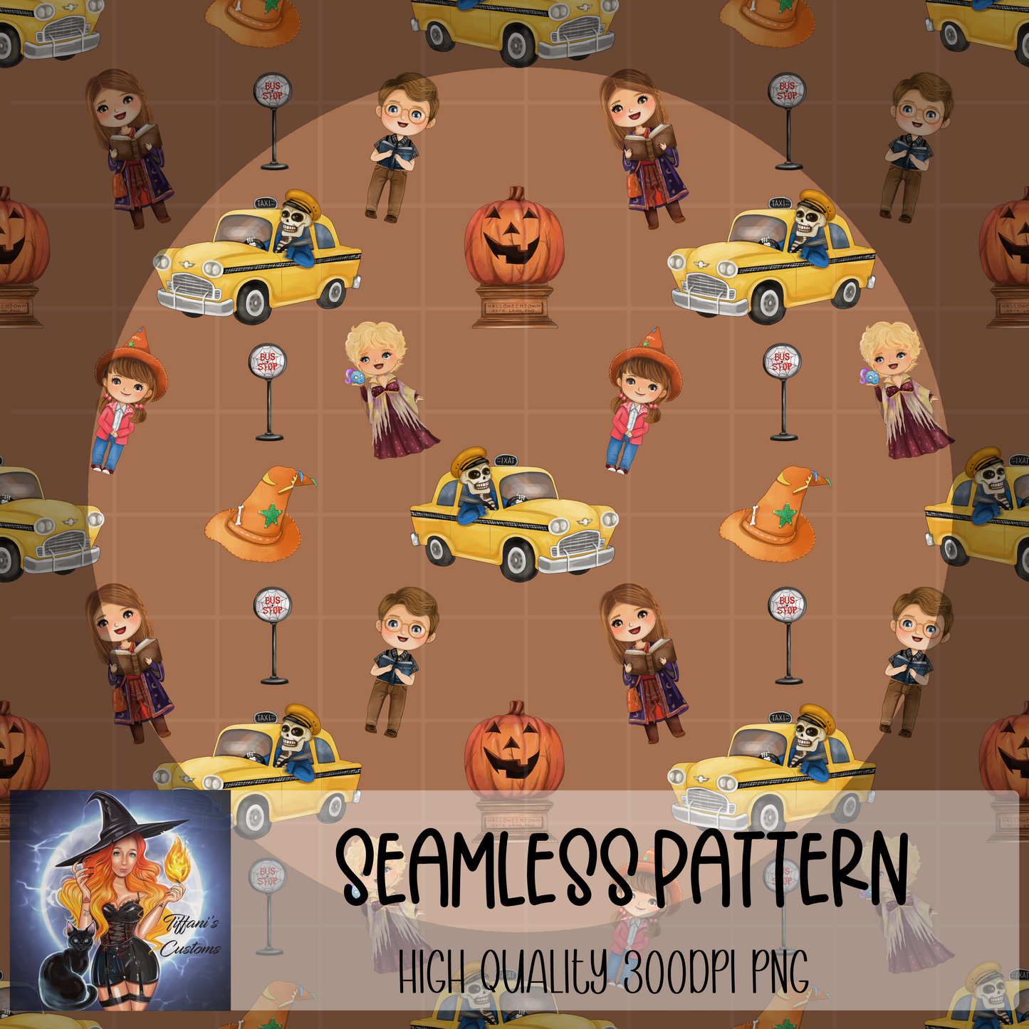 Halloween Town Tan Seamless Pattern: Digital Paper (300 DPI PNG) (Digital Download) 2 Patterns
