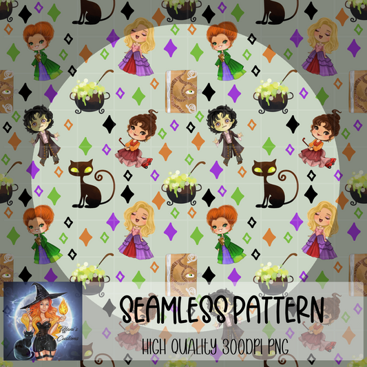 Hocus Pocus Icons Seamless Pattern: Digital Paper (300 DPI PNG) (Digital Download)