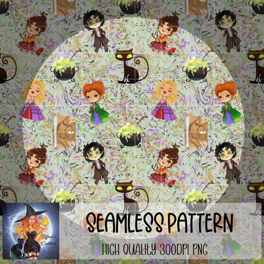 Hocus Pocus Icons Seamless Pattern: Digital Paper (300 DPI PNG) (Digital Download)