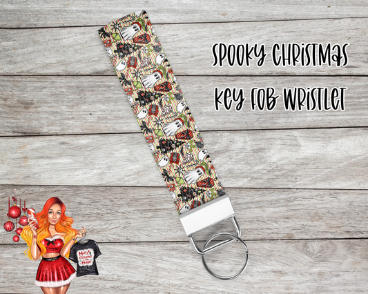 Spooky Christmas Key Fob Wristlet | Sublimated Holiday Wristlet | Creepy Cute Xmas Keychain |  Stocking Stuffer