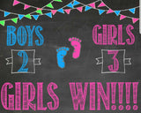 Girls win gender reveal chalkboard sign